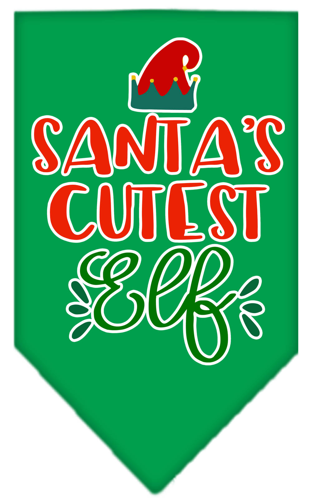 Santa's Cutest Elf Screen Print Bandana Emerald Green Small